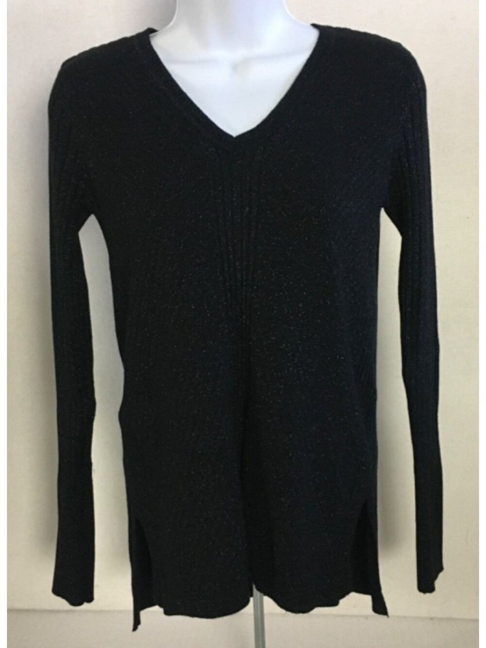 Apt 9 Sweater Women Size S Black V neck Long Sleeves Tight Knit